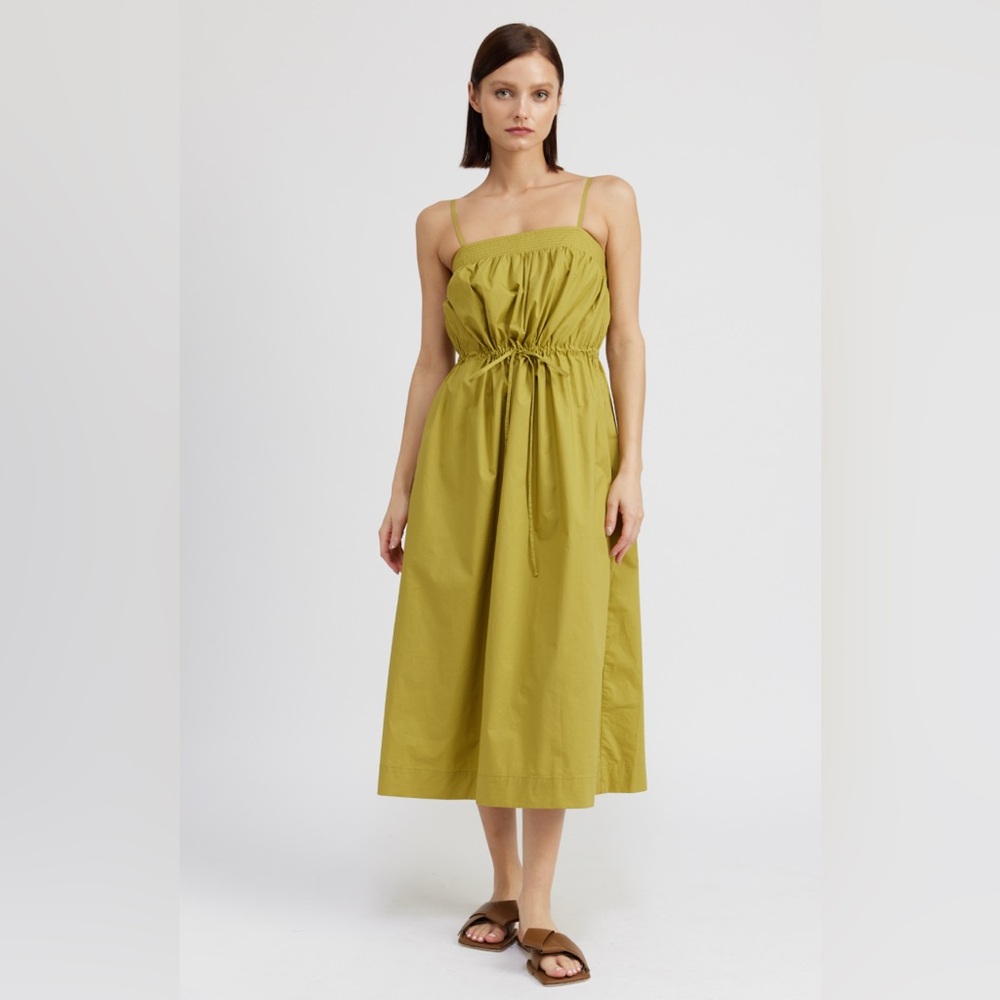 En Saison Minimal Tie Waist Collins Chartreuse Midi Dress